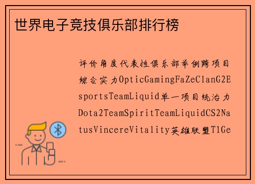 世界电子竞技俱乐部排行榜